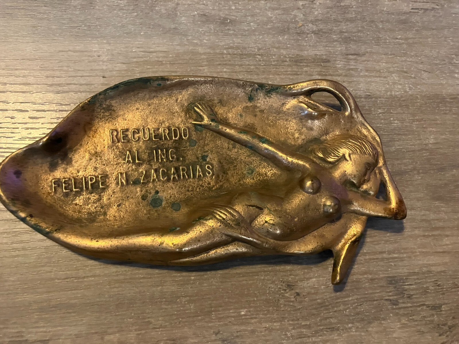 ANTIQUE ART NOUVEAU BRONZE Brass Mermaid CARD HOLDER TRAY PIPE REST ASHTRAY