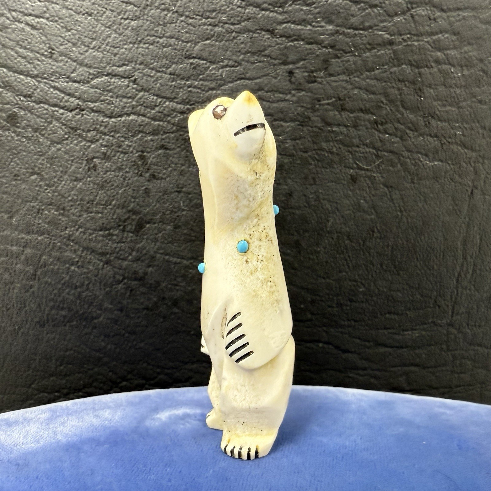 Arnie Calavazza Zuni Fetish Polar Bear Turquoise Standing Signed Antler Vintage Arnie Calavazza Zuni Fetish Polar Bear Turquoise Standing Signed Antler Vintage