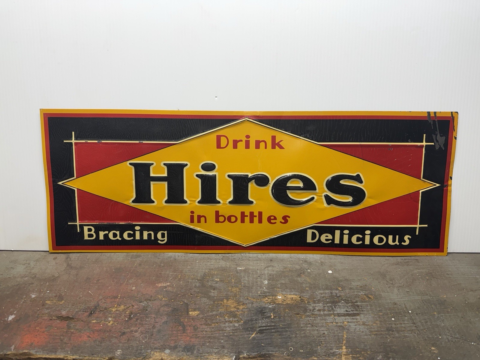 Vintage 1923 DRINK HIRES IN BOTTLES Tin Sign Original Rare Bracing Delicious NOS Vintage 1923 DRINK HIRES IN BOTTLES Tin Sign Original Rare Bracing Delicious NOS