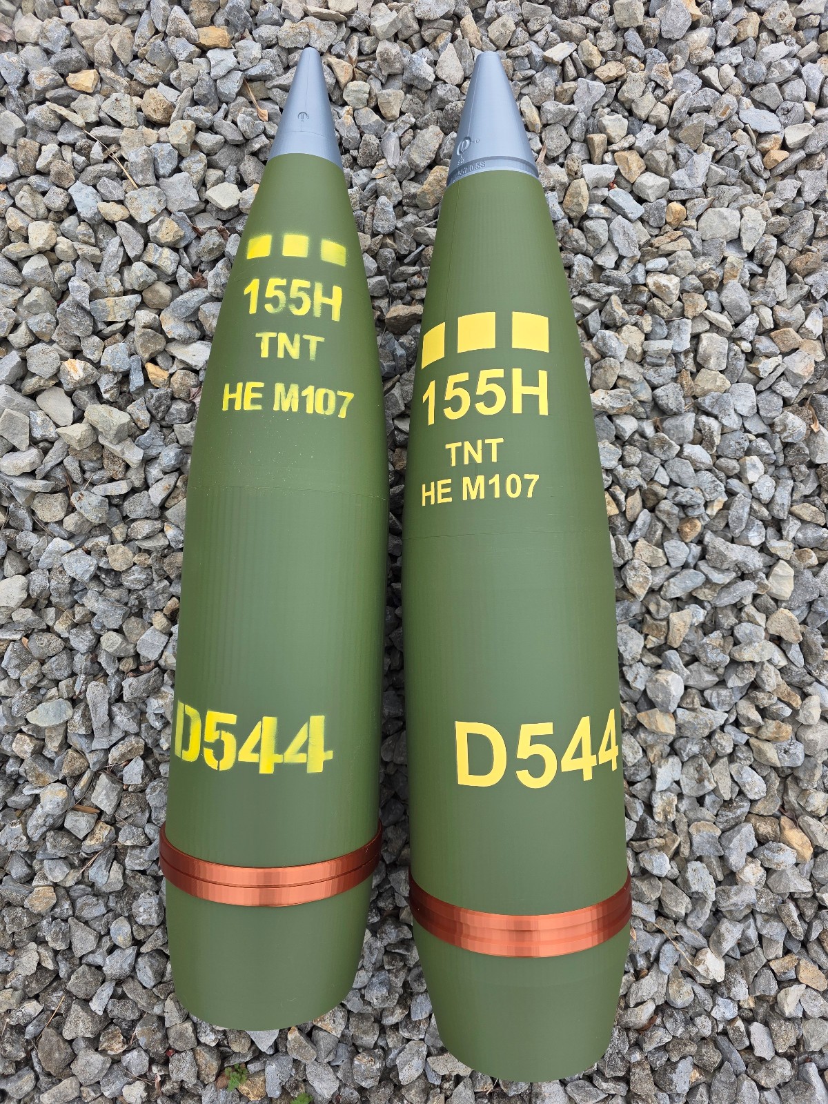 M107 155mm Howitzer Shell Full Size - 3D Printed Replica (3d Modeled Text)