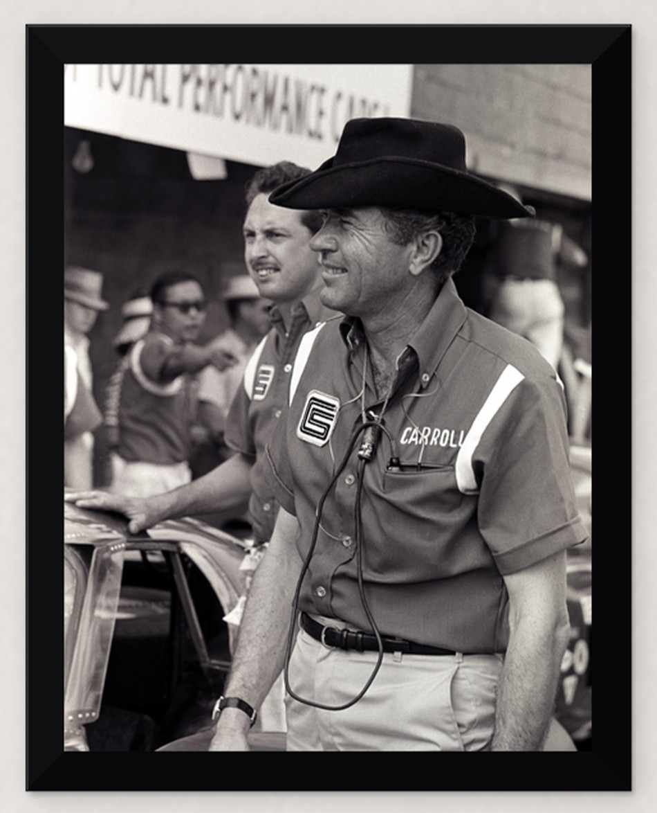 9X12 FRAMED CARROLL SHELBY IN THE PITS TOTAL PERFORMANCE ERA REPRODUCTION PRINT