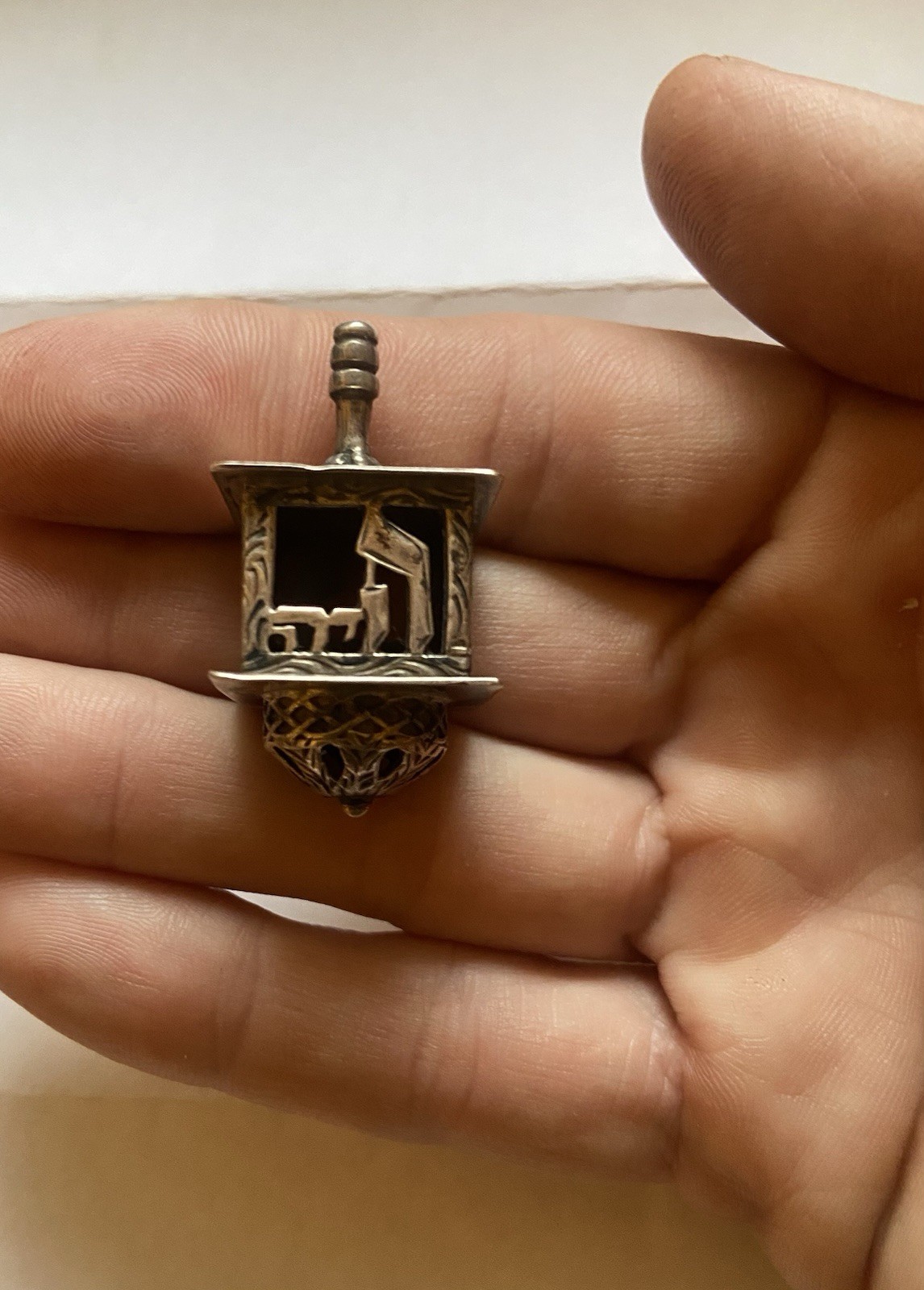 Vintage Sterling Silver Dreidel Hanukah Judaica Sculptural Design
