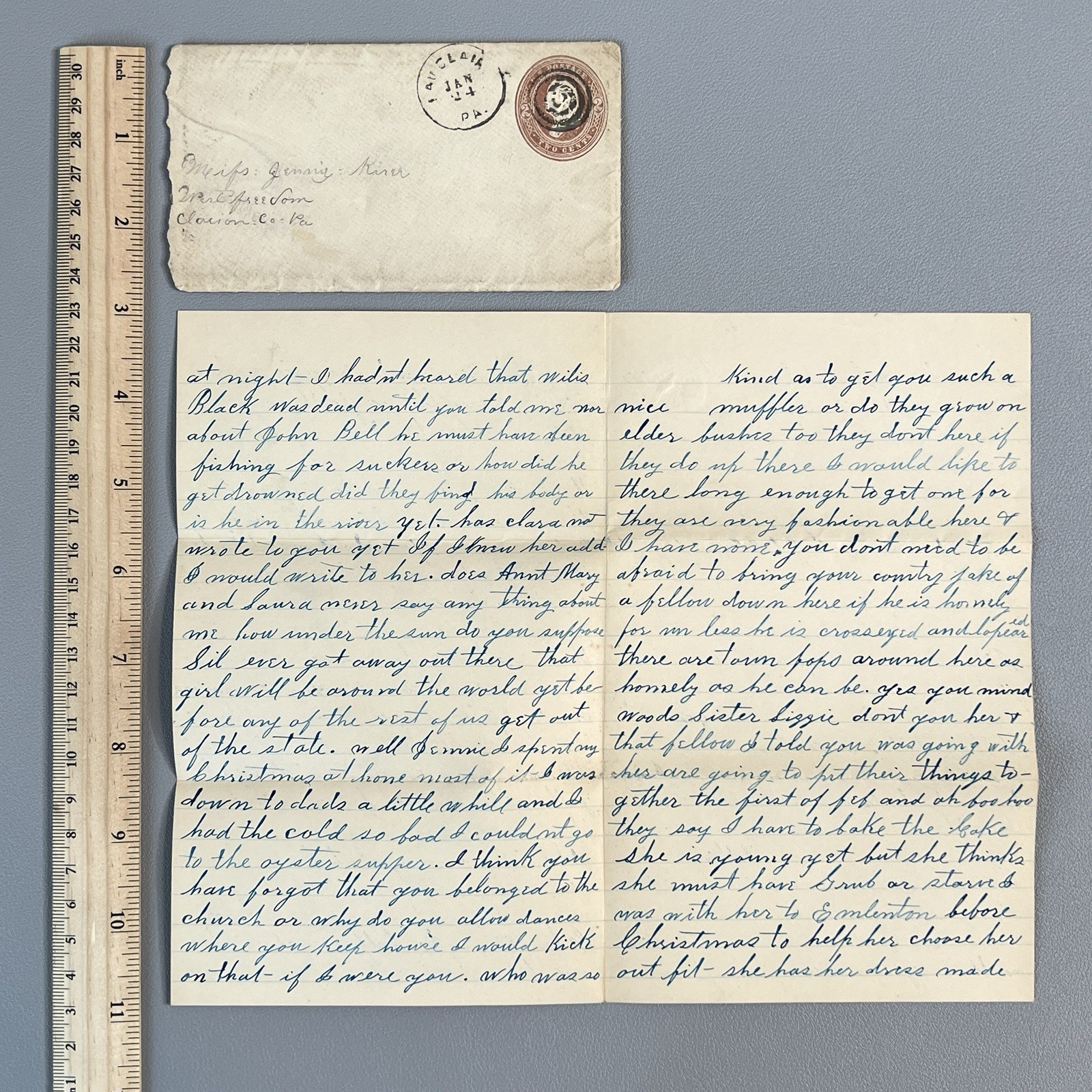 Vtg 1888 PA Letter Insane Asylum Drowning Macabre Gossip Eau Claire Clarion Co
