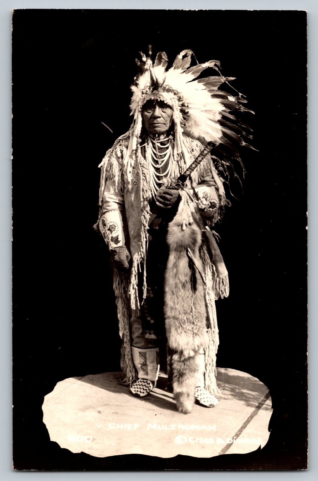 Vintage Native American Chief Multnomah Black & White Postcard RPPC Vintage Native American Chief Multnomah Black & White Postcard RPPC