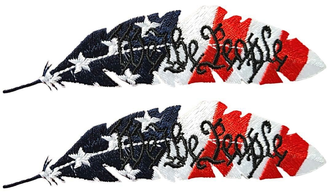 We The People Feather USA Flag Patriotic Patch - 2PC  IRON ON OR SEW  4\