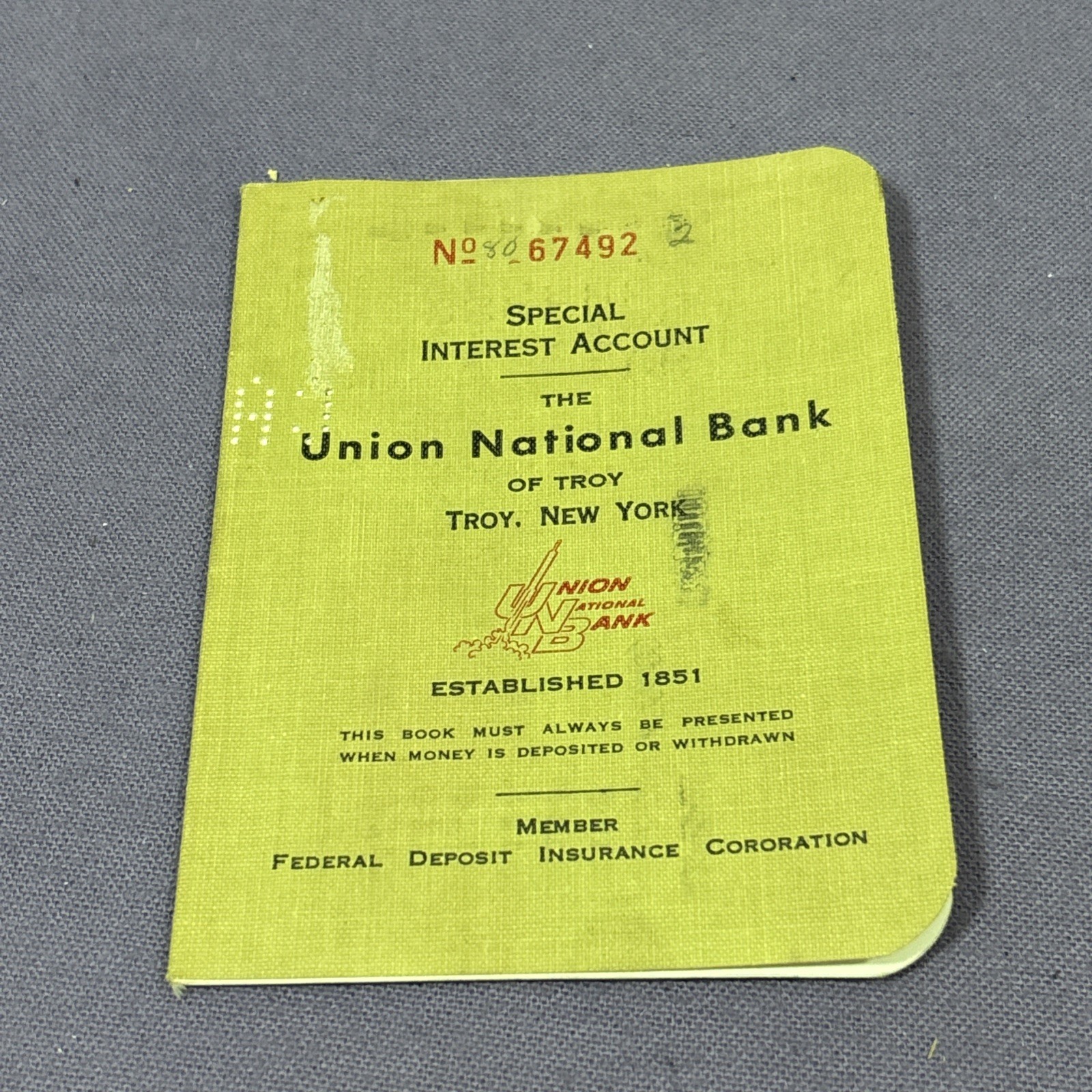 1968 The Union National Bank Of Troy New York Special Interest Account Bank Book 1968 The Union National Bank Of Troy New York Special Interest Account Bank Book