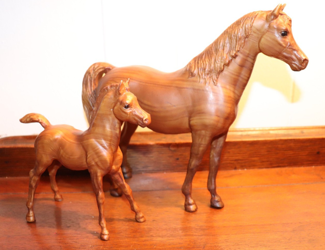 Vintage Breyer Family Woodgrain Family Arabian Mare & Foal 1963 #908 and #909