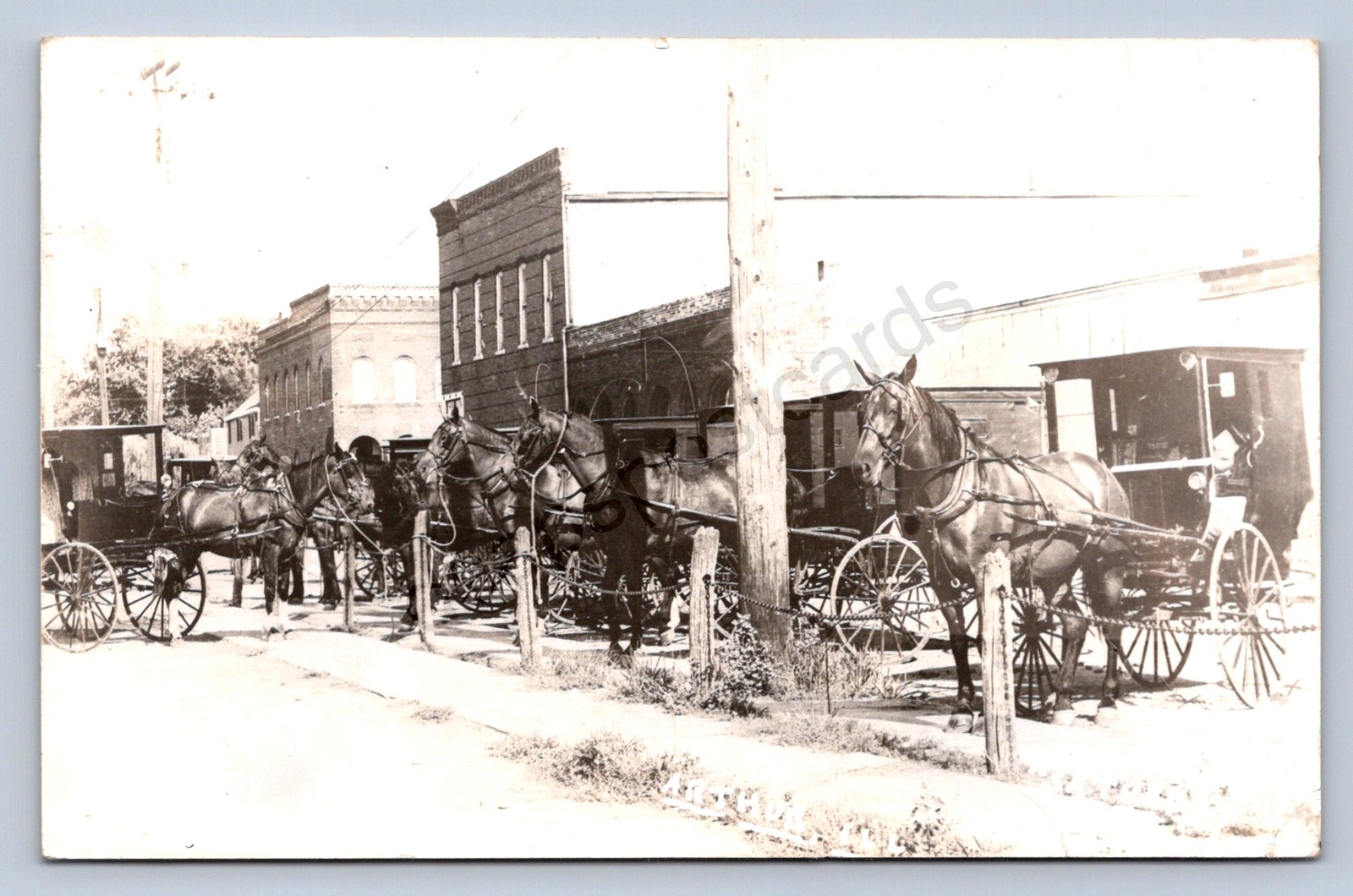 K7/ Arthur Illinois RPPC Postcard REPRINT c1950 Main St Horses Stores 95