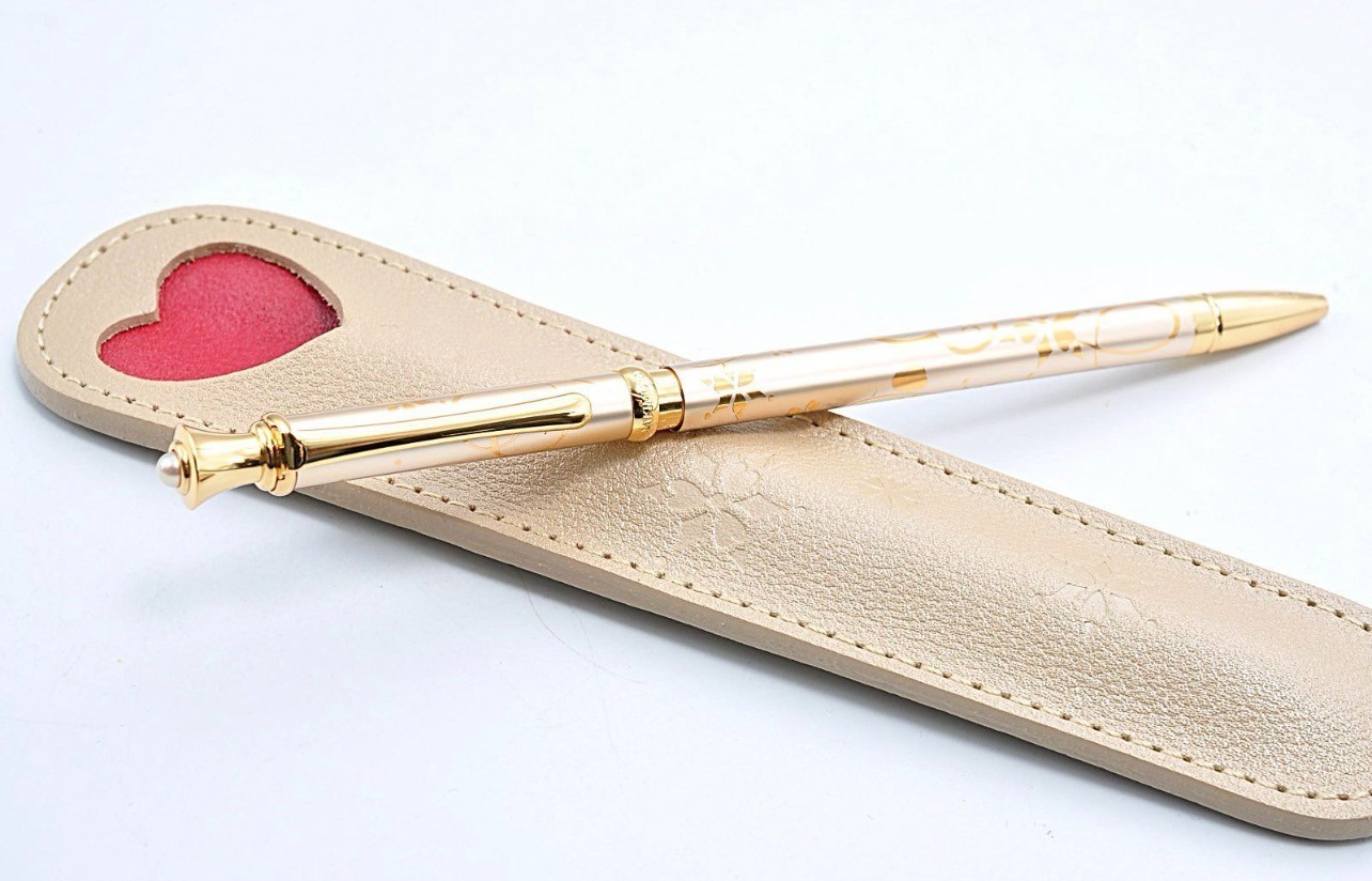 Unused Mikimoto Ballpoint Pen – Pearl, Cherry Blossom Design, Heart Pattern, Gol