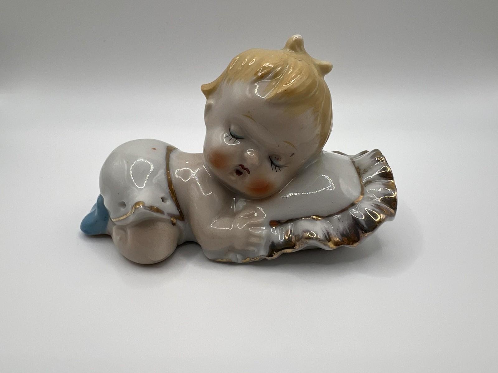 Vintage Sleeping Piano Baby Figurine - With Cherub Face - Japan - Vintage Sleeping Piano Baby Figurine - With Cherub Face - Japan -