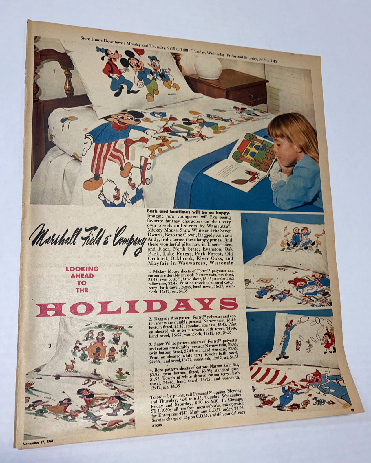 VTG 1960s AD Bed Sheets Bozo Mickey Snow White Raggedy Ann Marshall Field MCM VTG 1960s AD Bed Sheets Bozo Mickey Snow White Raggedy Ann Marshall Field MCM