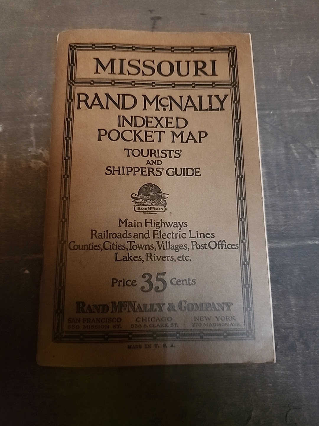 ORIGINAL 1925 RAND-McNALLY INDEXED POCKET & TOURIST'S GUIDE MAP VERMONT- E16-J