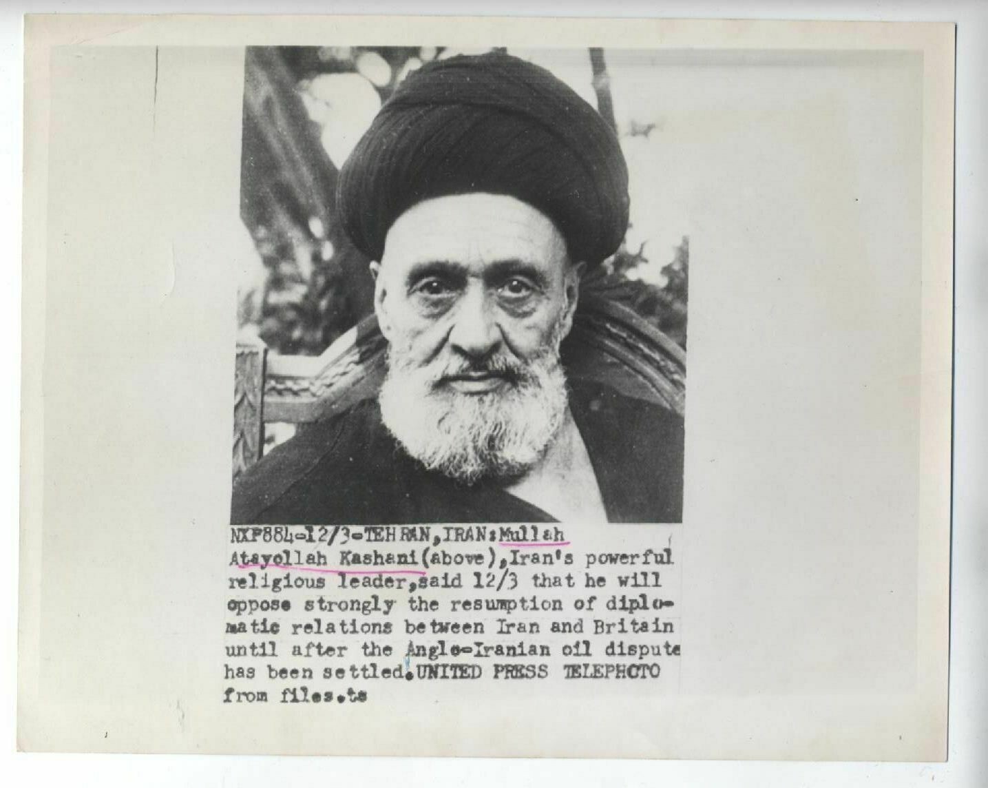 IRAN SHIA Islamic Revolution  Ayatollah Kashani سید ابوالقاسم کاشانی photo 1952