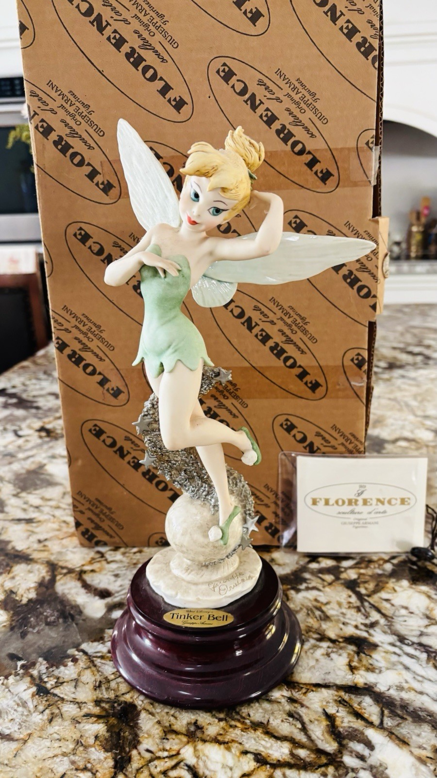 Disney Original Giuseppe Armani Florence Sculpture “Tinkerbell” Made In Italy