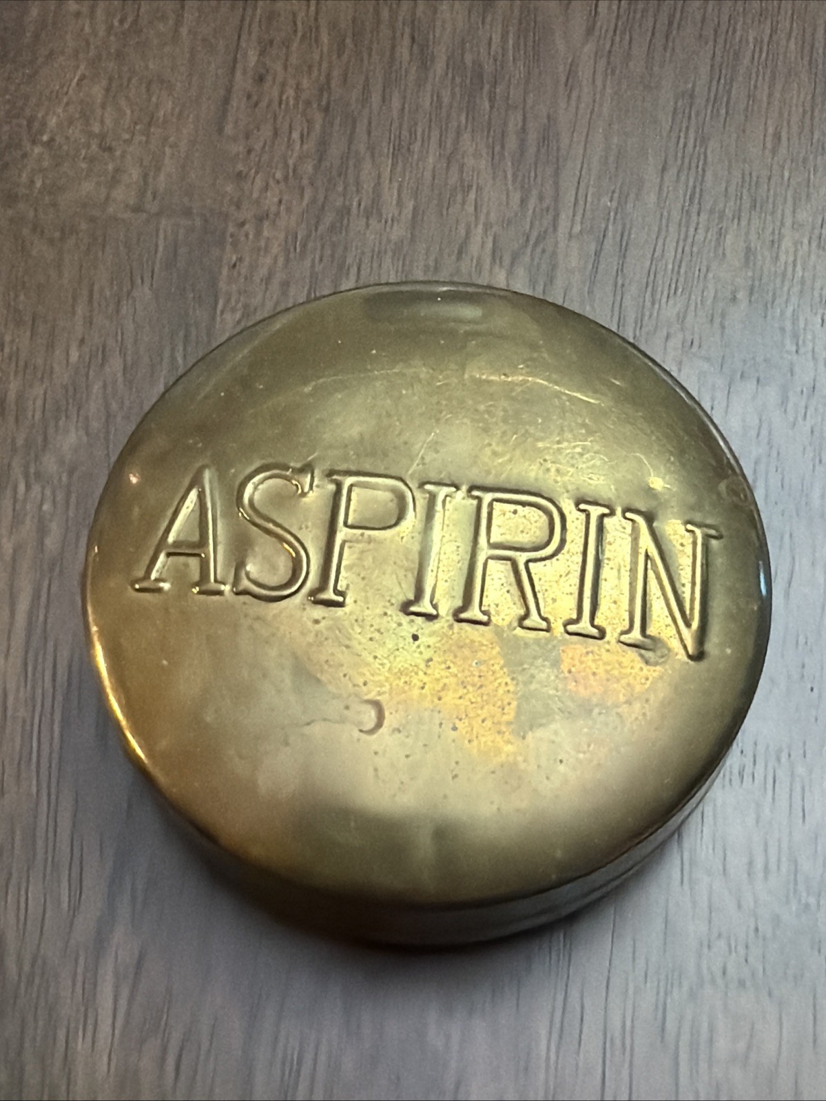 Vintage Heavy Brass Aspirin Pill Container, Trinket Box, Paperweight MCM 2.5\ Vintage Heavy Brass Aspirin Pill Container, Trinket Box, Paperweight MCM 2.5\