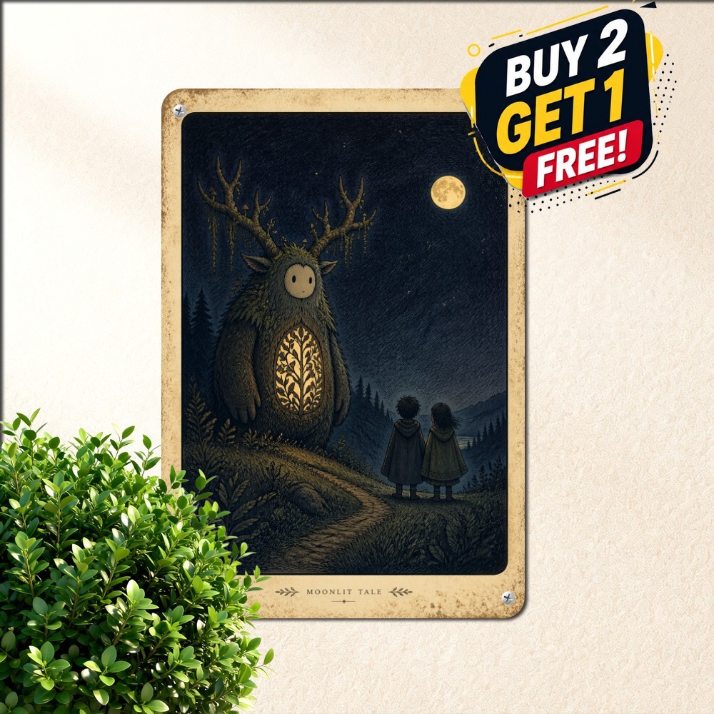Friendly Forest Monster Silhouette Sign Whimsical Fairy Tale Tin Plaque