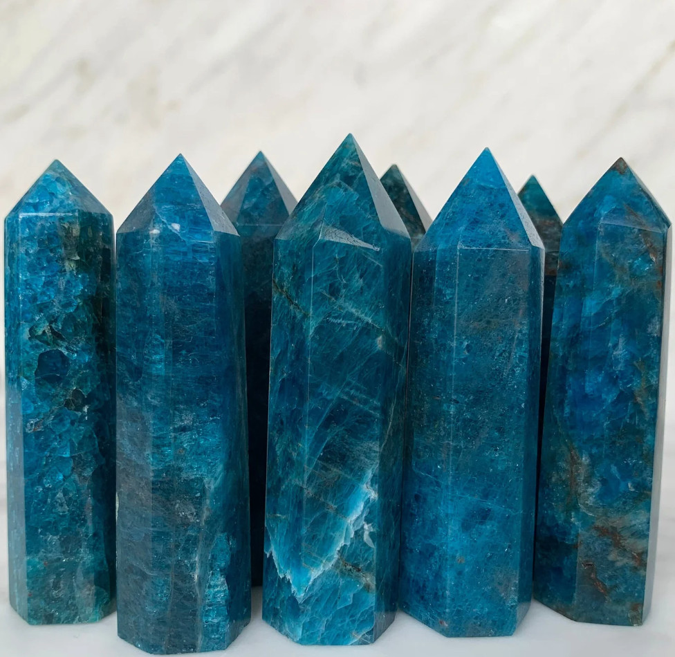 Natural Blue Apatite Crystal Point Tower Obelisk Quartz Wand Home Decor Specimen
