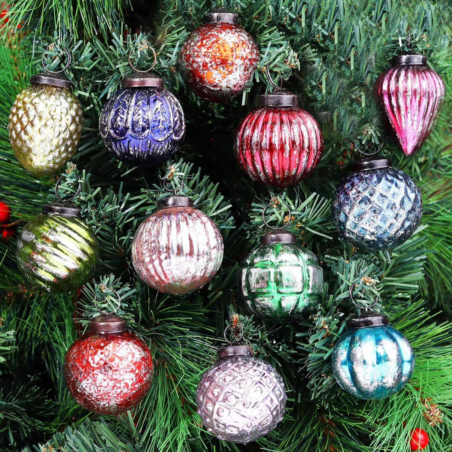 IndianShelf 12 Retro Vintage Unique Large Christmas Ornaments Multi Glass Christ IndianShelf 12 Retro Vintage Unique Large Christmas Ornaments Multi Glass Christ