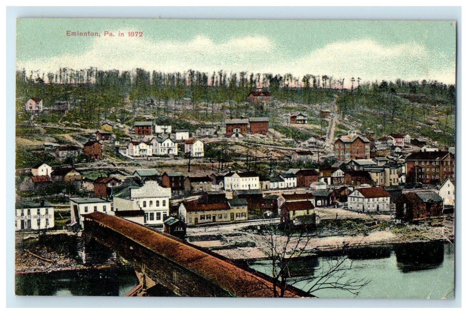 c1909 View of Buildings and Houses in Emlenton 1872, Pennsylvania PA Postcard