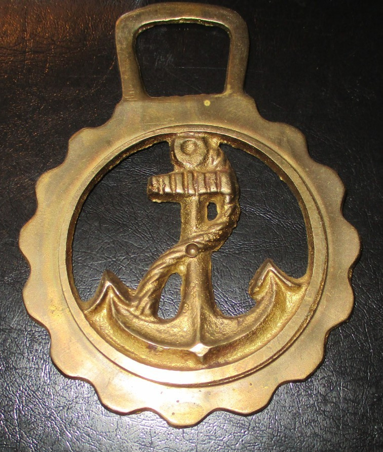 Vtg. British  Brass Horse Equestrian Bridle Medallion-Anchor