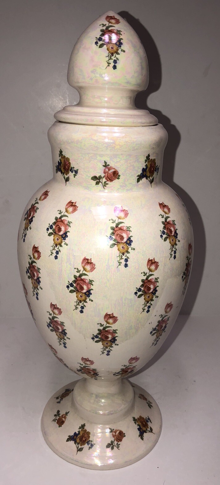 Vintage McNees #105 Lorena Williams Covered Vase Rose Flower Porcelain 14.5”