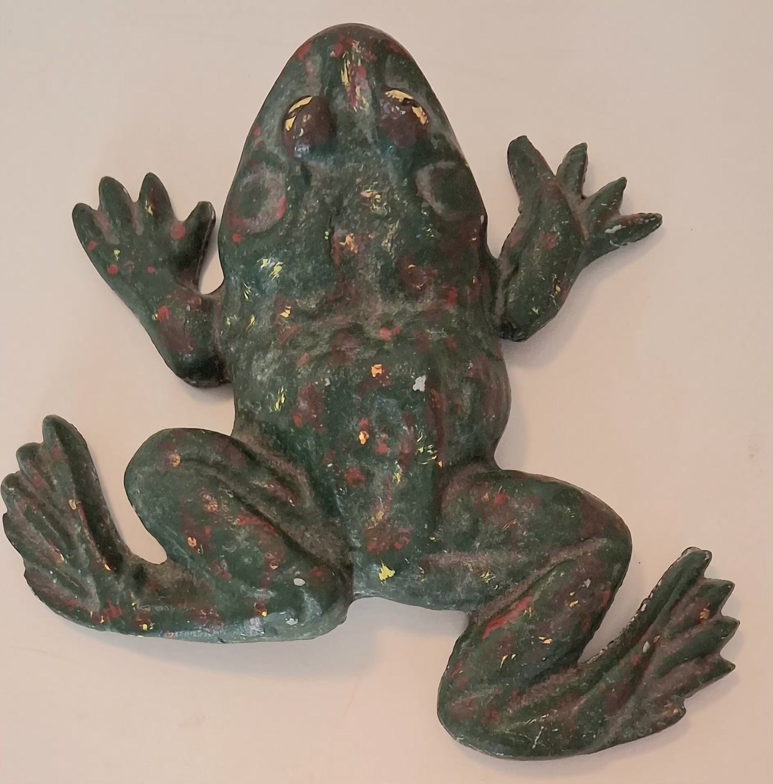 Antique 1930s Cast Iron Frog Doorstop Original Paint Sprawling Toad Paperweight