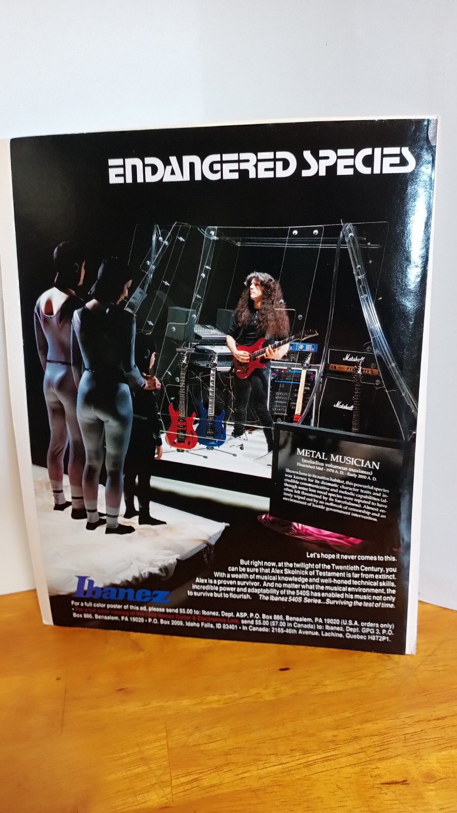 ALEX SKOLNICK IBANEZ GUITAR BENSALEM PA. 1989 PRINT AD 11 X 8.5    0J88