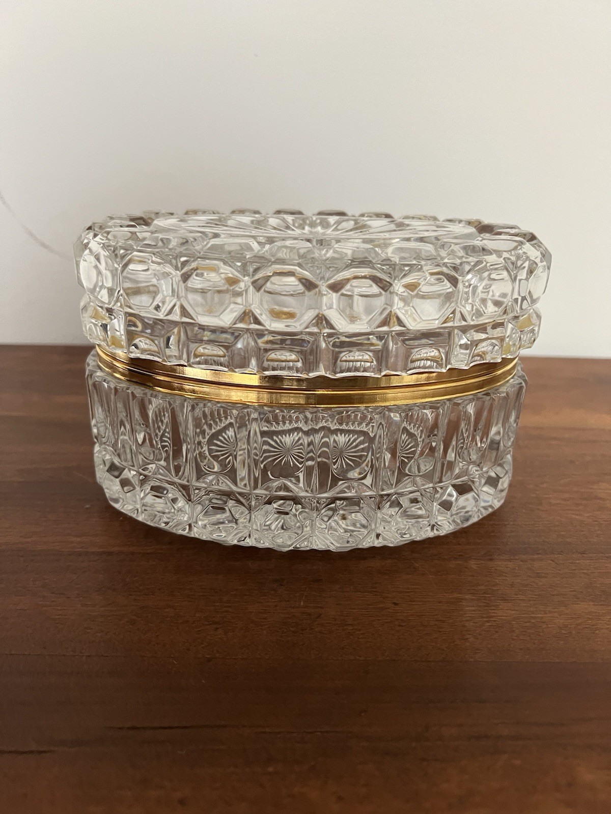 Heavy French Style  Cut Crystal Oval Hinged Jewelry Box/Casket Vintage