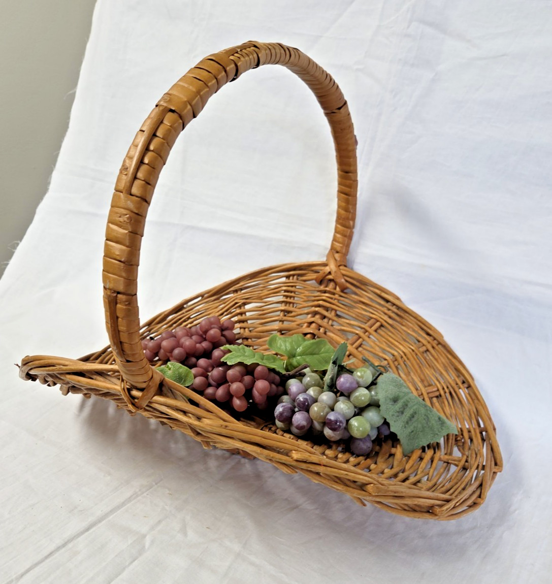 L Vintage Wicker Gathering Basket Herb Flower Garden French Country Style Wood