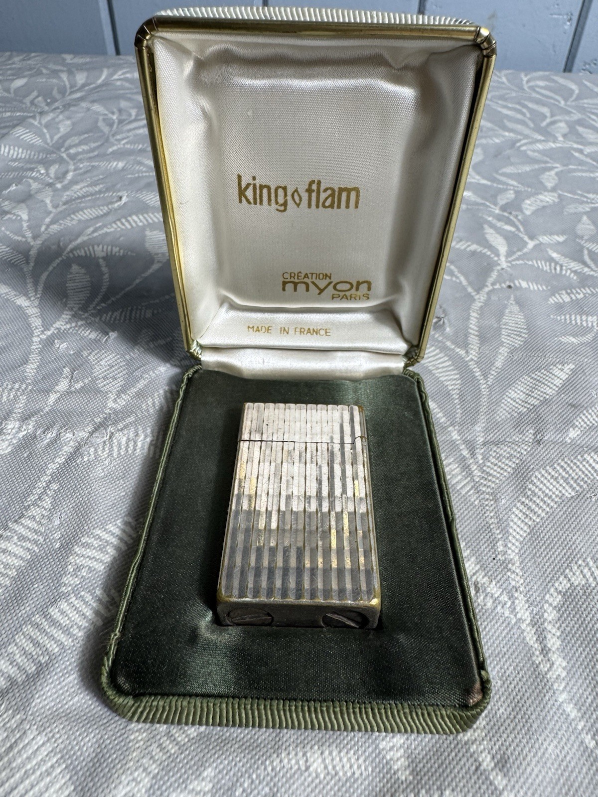 Vintage MYON King Flam French Lighter Silver Plate Original Box c1960s France