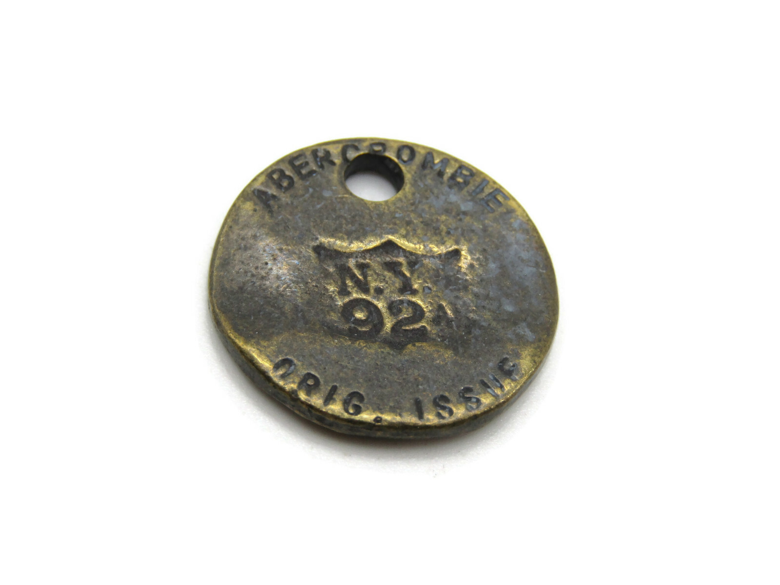 Vintage Abercrombie & Fitch Brass Tag Charm Pendant Fob Orig. Issue N.Y. 92