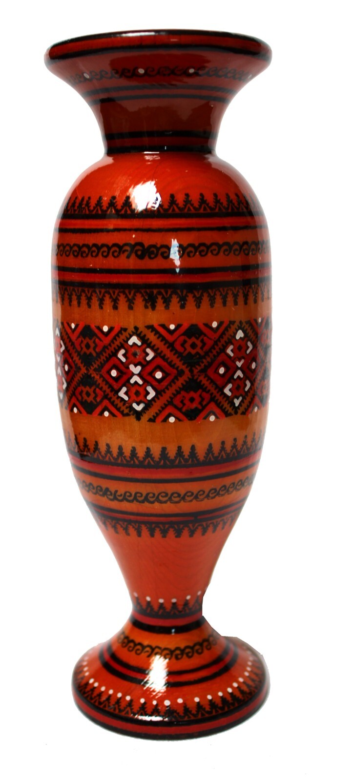 Vintage Wooden Ukrainian Traditional Geometric Design Vase Handmade Numbered #32 Vintage Wooden Ukrainian Traditional Geometric Design Vase Handmade Numbered #32