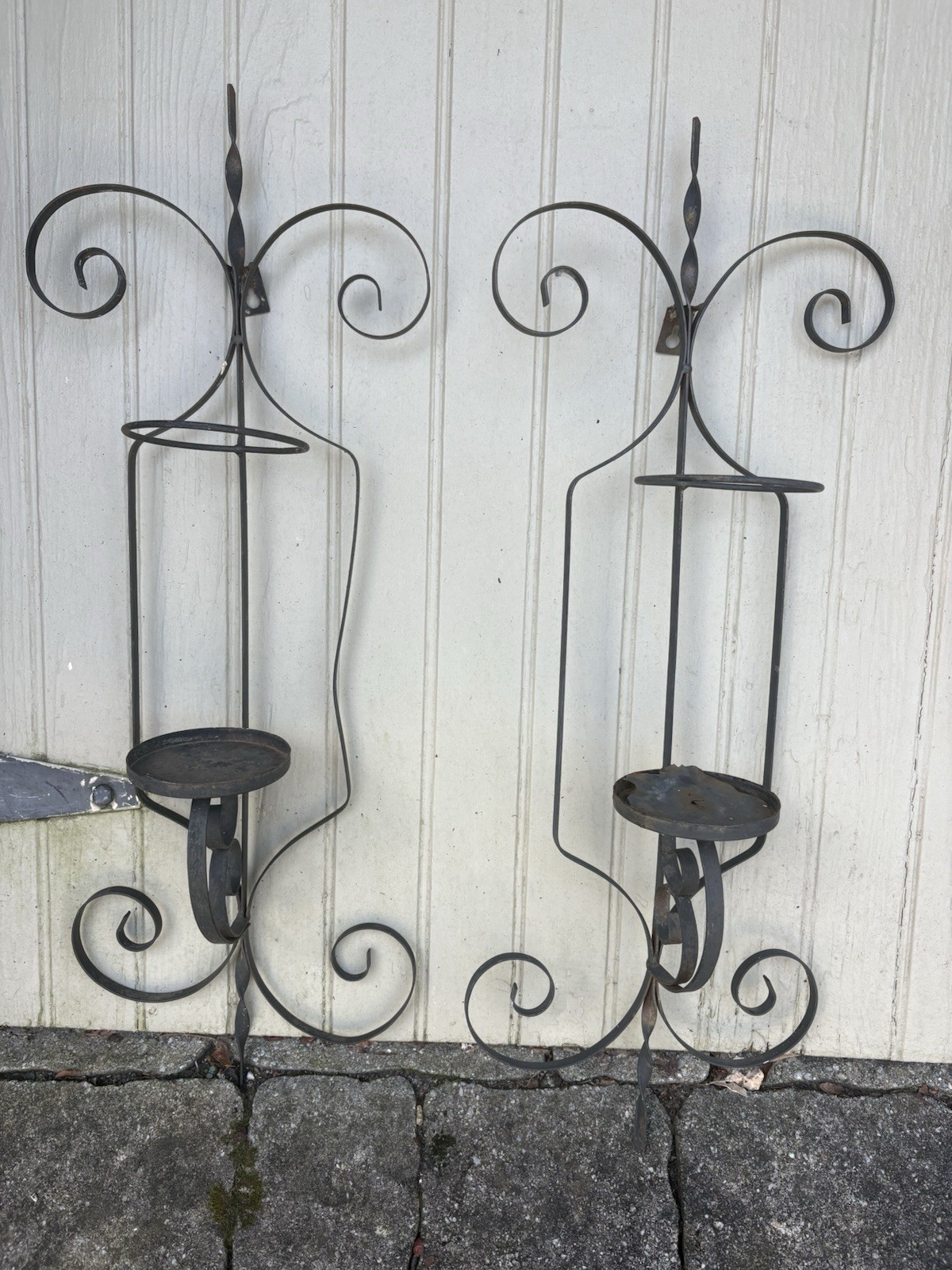 Vintage Pair Of 2 MCM Gothic Spanish Revival Wrought Iron Candle Holders