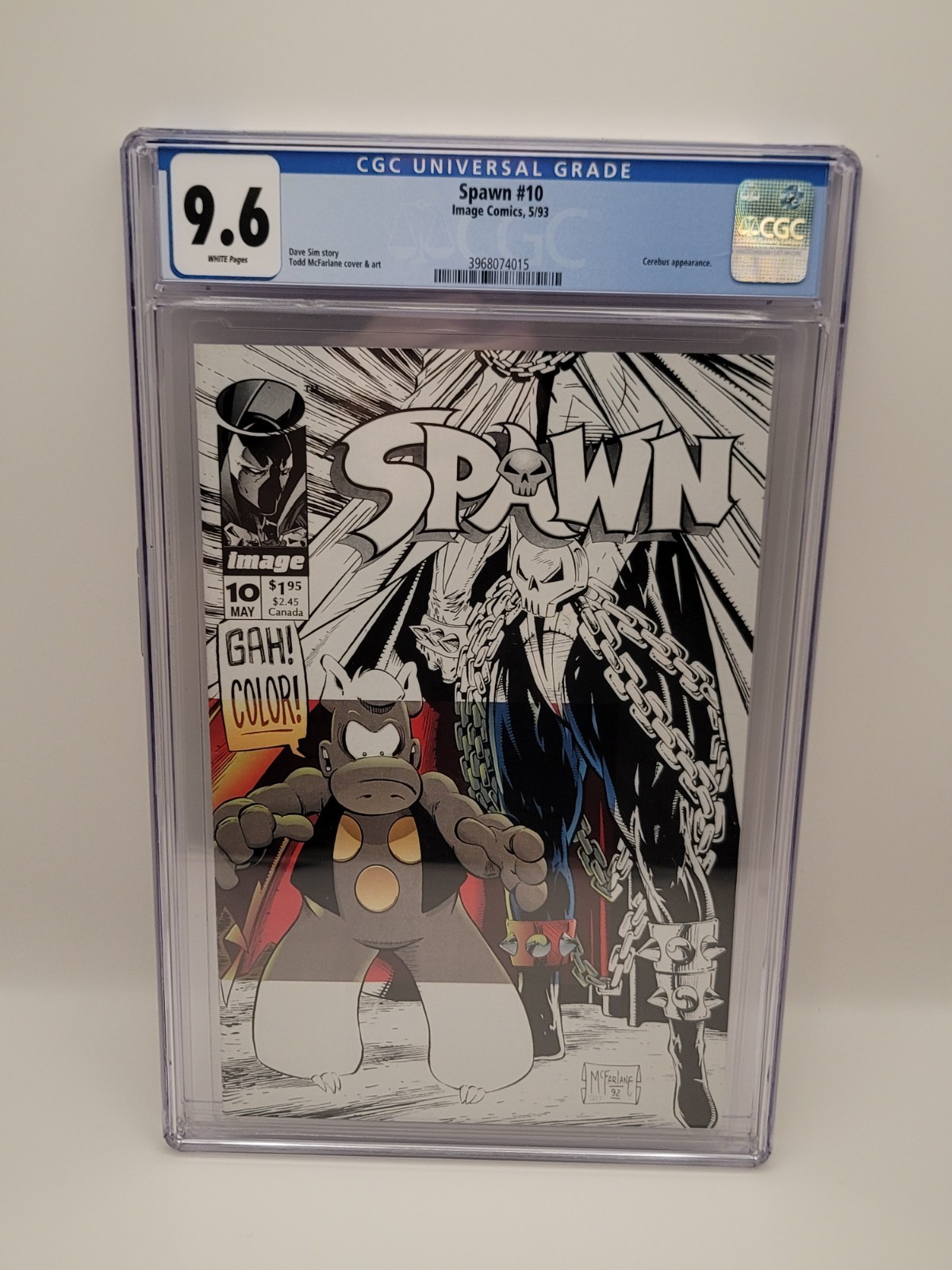 Spawn #10 CGC 9.6 NM+ Black and White Cover Cerebus Appearance White Pages Spawn #10 CGC 9.6 NM+ Black and White Cover Cerebus Appearance White Pages
