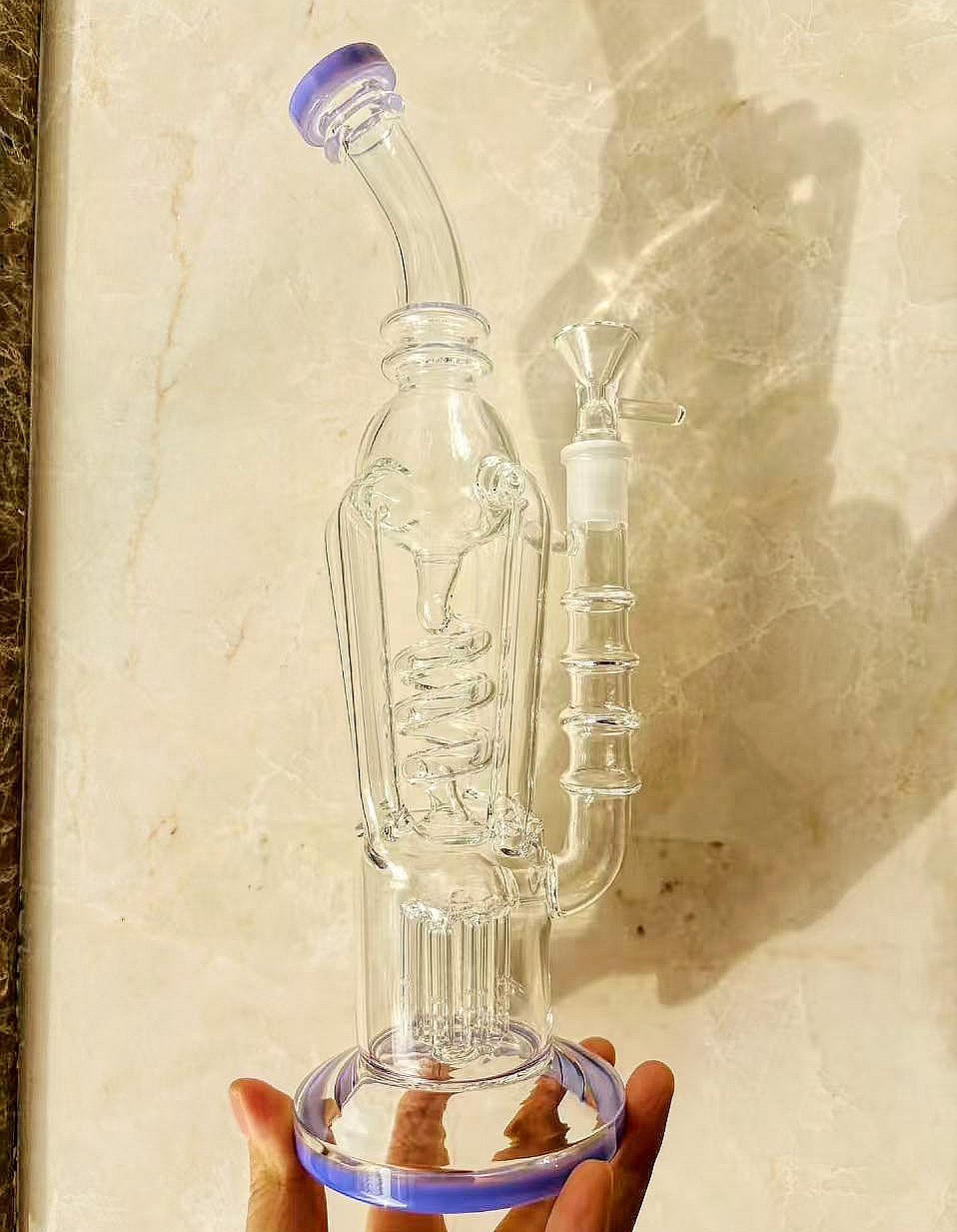 lavender Helix Coil tree bong Recycler rig Glass Water pipe 13 lavender Helix Coil tree bong Recycler rig Glass Water pipe 13