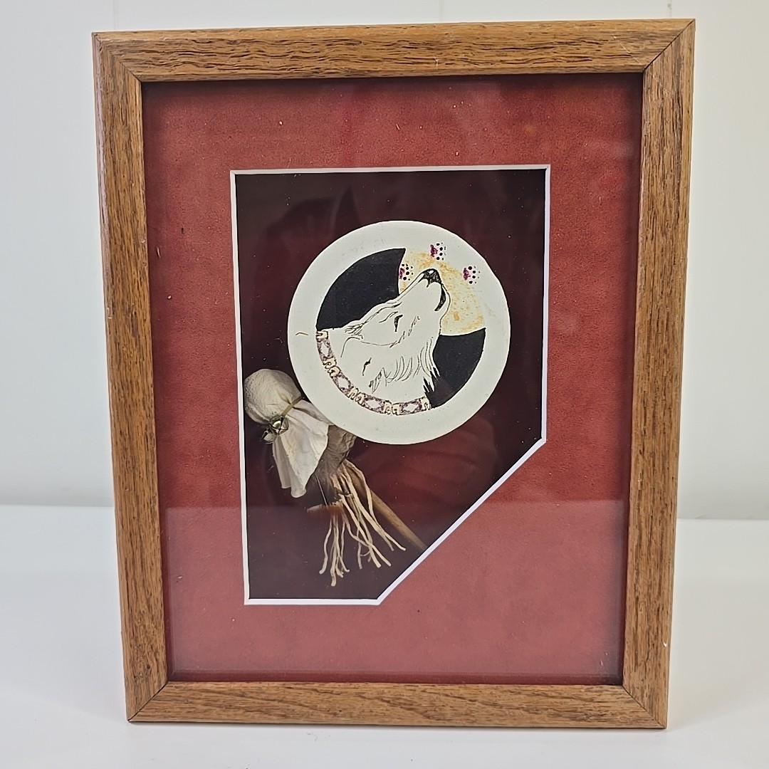 Native American Handcrafted Indian Drum Shadow Box Vintage 90s Native American Handcrafted Indian Drum Shadow Box Vintage 90s