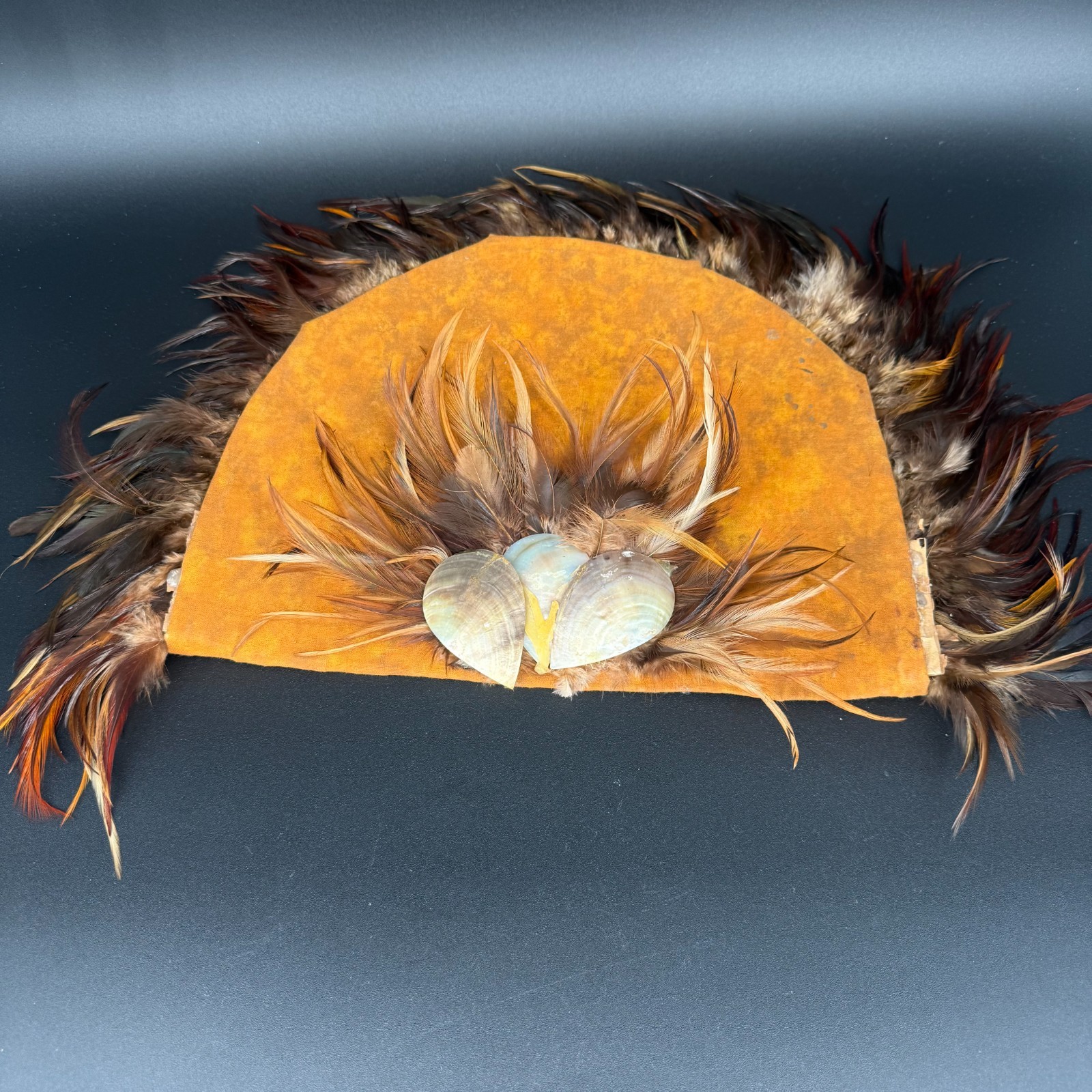 Vintage Polynesian Tahitian Dance Feather Headdress Shell Accents 