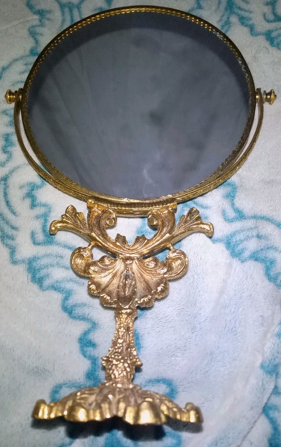 Vtg 24k Mirror Gold Plated Stylebuilt 2 Sided Magnifying Flip Vanity Standing