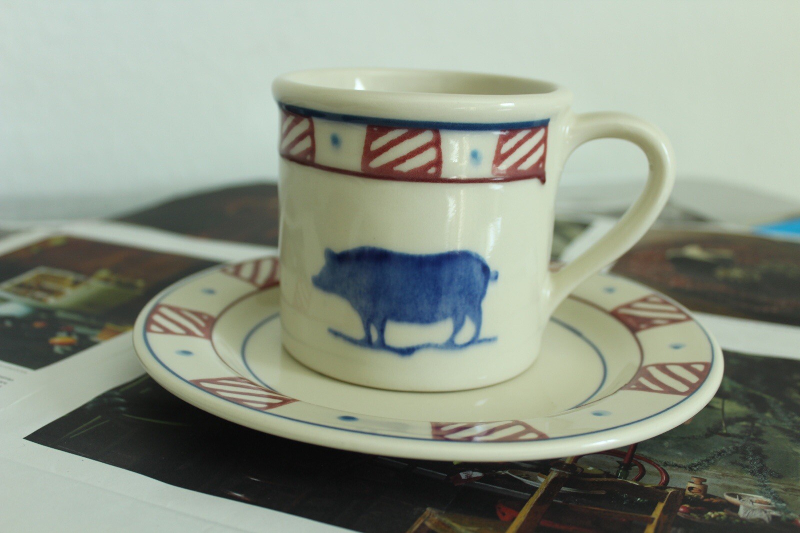 Vintage Hartstone Pottery Salad Dessert Stoneware Plate and Coffee Mugs Tea Cup