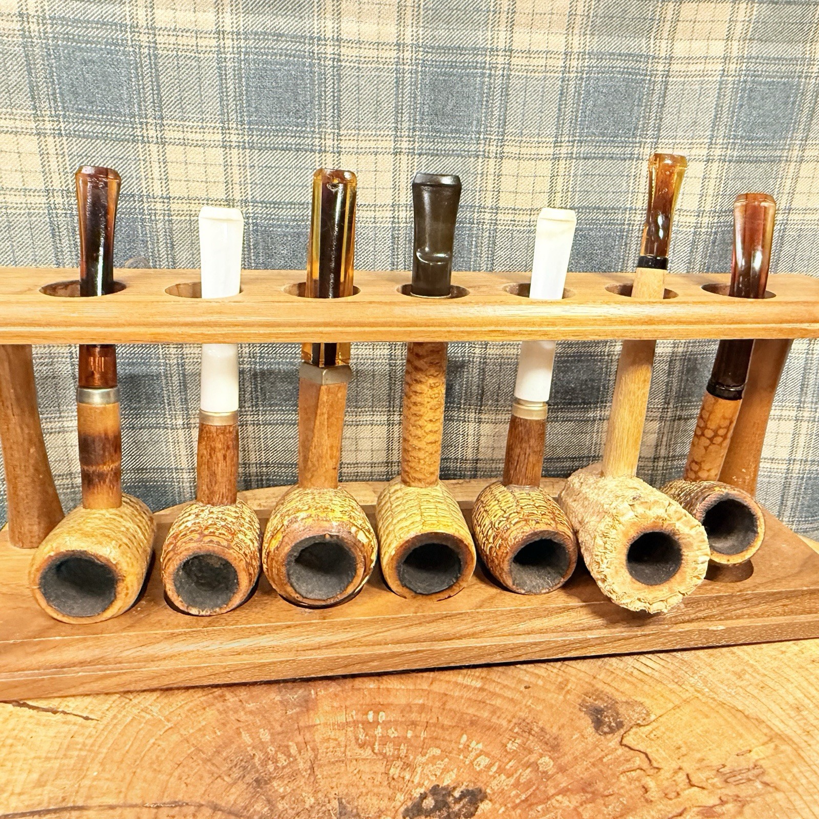 RARE VINTAGE COB Pipe Collection (Phoenix American Buescher MM) Lot of 7 w Stand