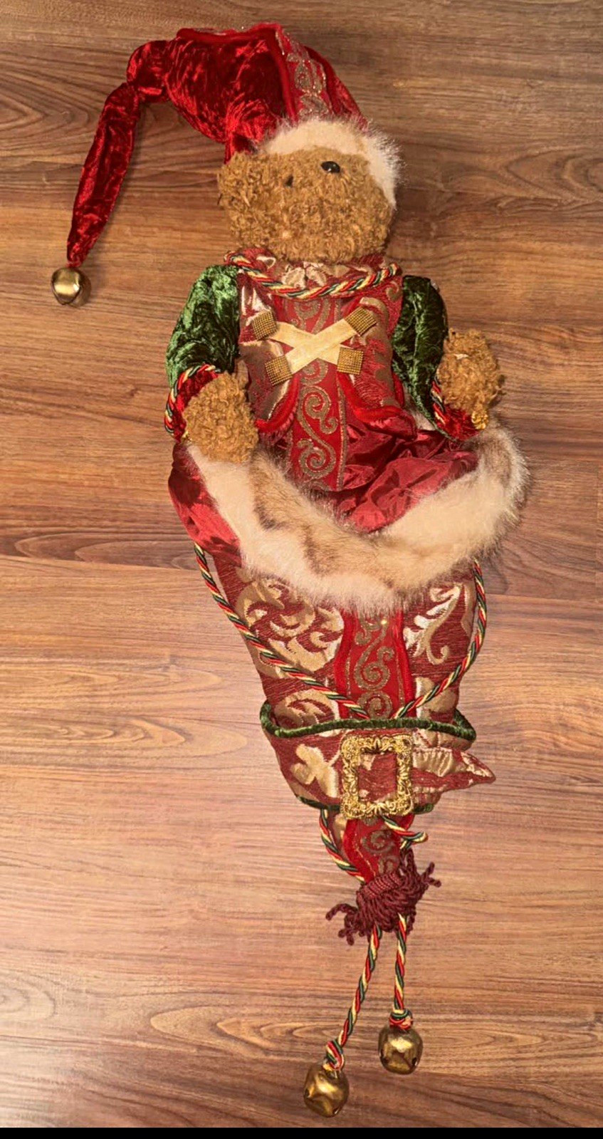 Vtg large teddy bear Gifts Bag Ornament Stocking Holder Fairy Christmas 27”. 