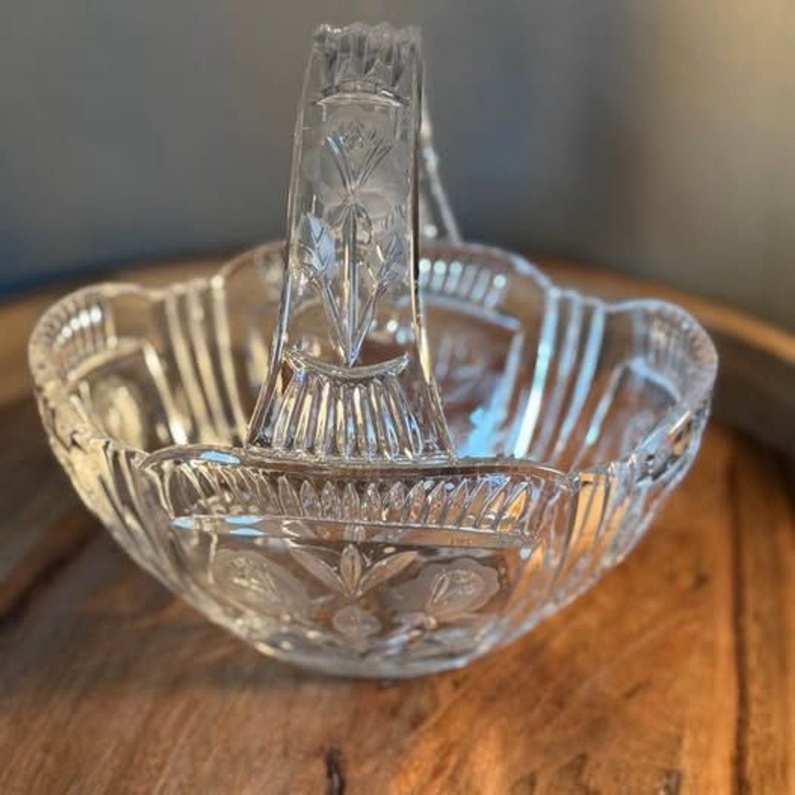Vintage Etched Tulip Glass Basket