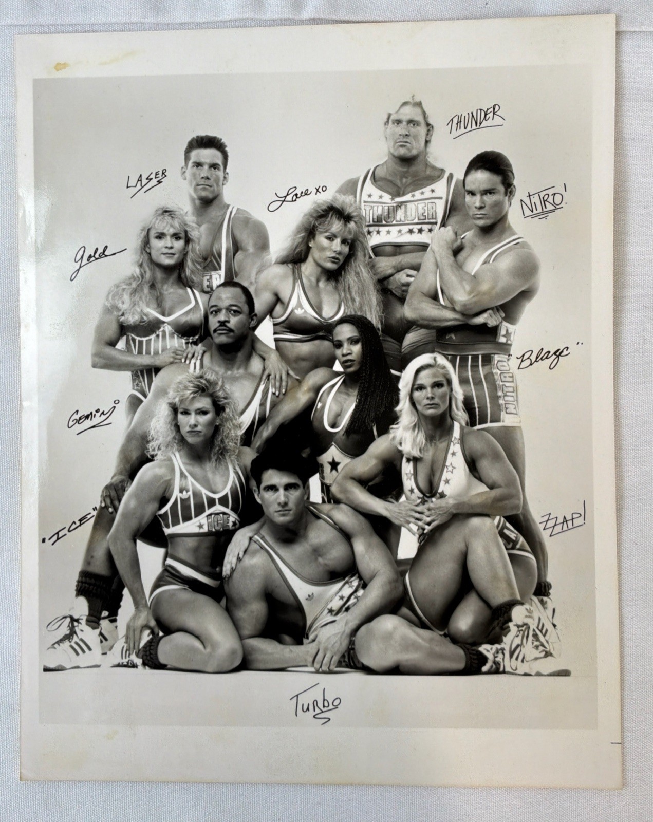 1990’s American Gladiators Faux Autographed Black / White Cast Photograph 8 X 10 1990’s American Gladiators Faux Autographed Black / White Cast Photograph 8 X 10