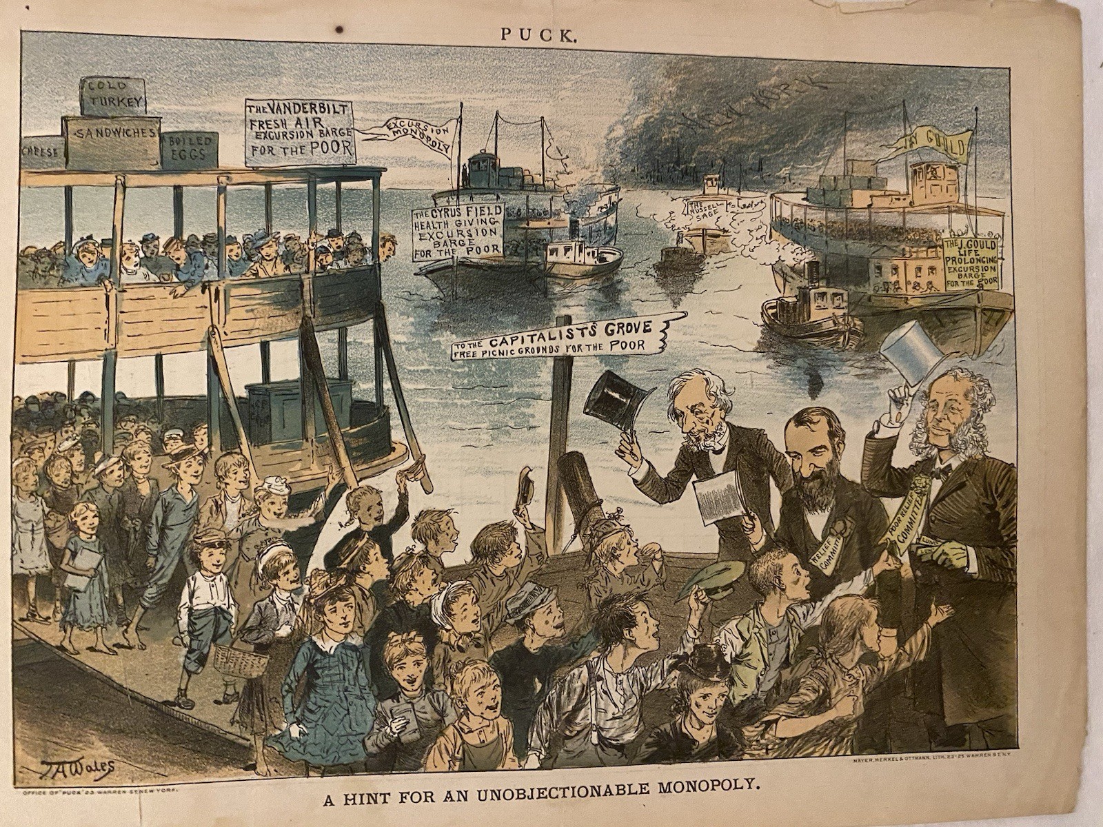 1880s Puck Magazine Cartoon Lithograph Capitalists Grove Monopoly