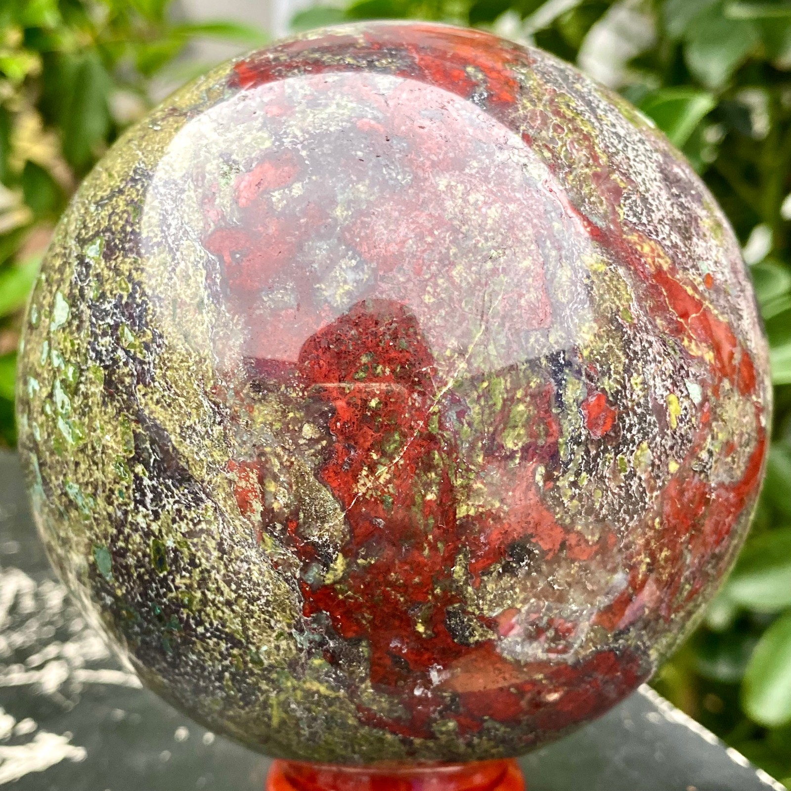 4.48LB Large Natural Dragon Blood Stone Sphere Magic Crystal Heal Ball Gemstone