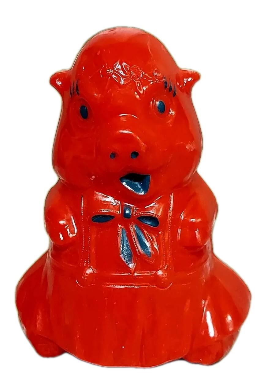 Vintage Plastic Red Piggy Pig Bank 4 Vintage Plastic Red Piggy Pig Bank 4