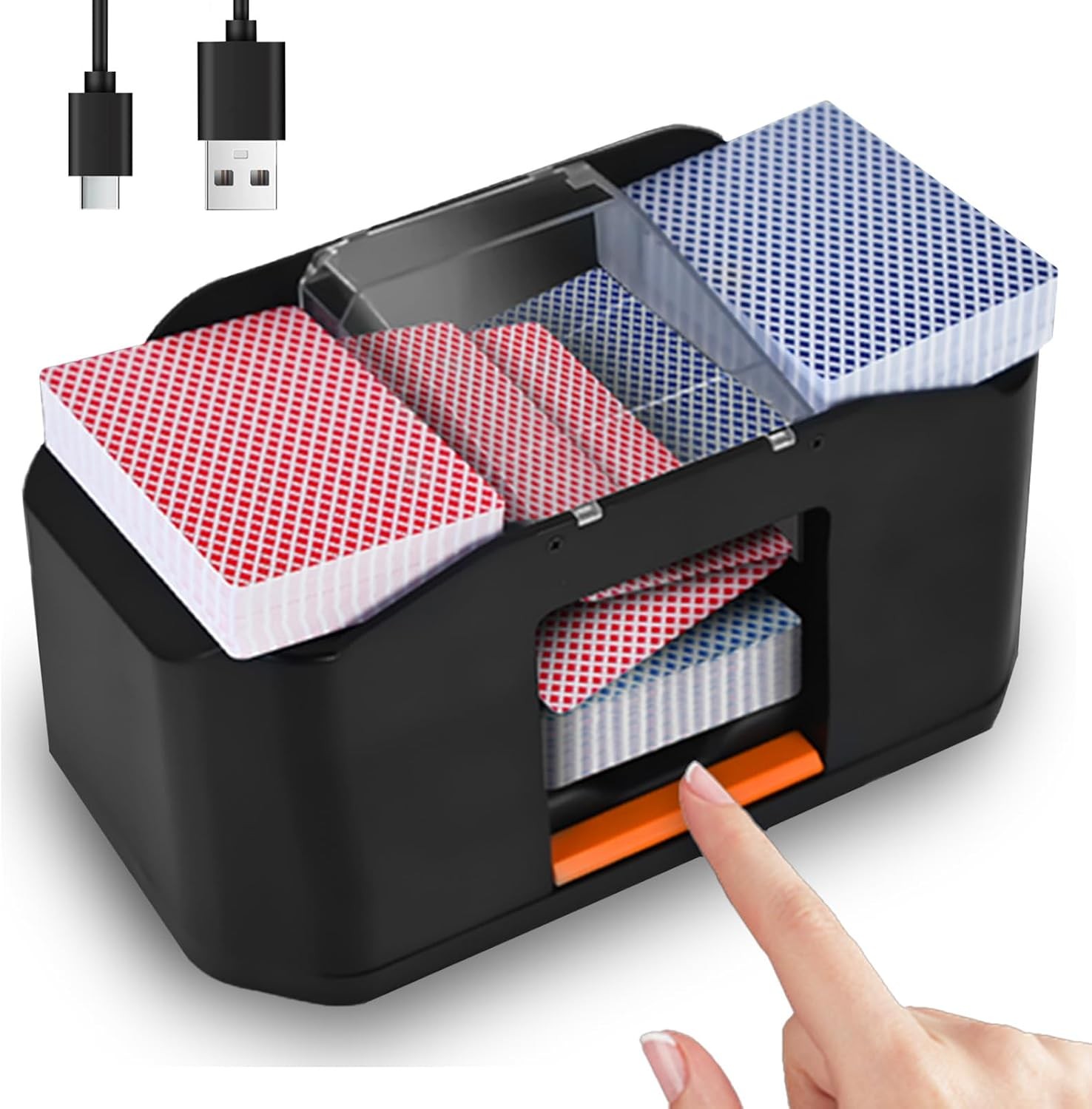 Quiet & Rechargeable 2 Decks Card Shuffler, Automatic 2000 mAh Electric Shuffler