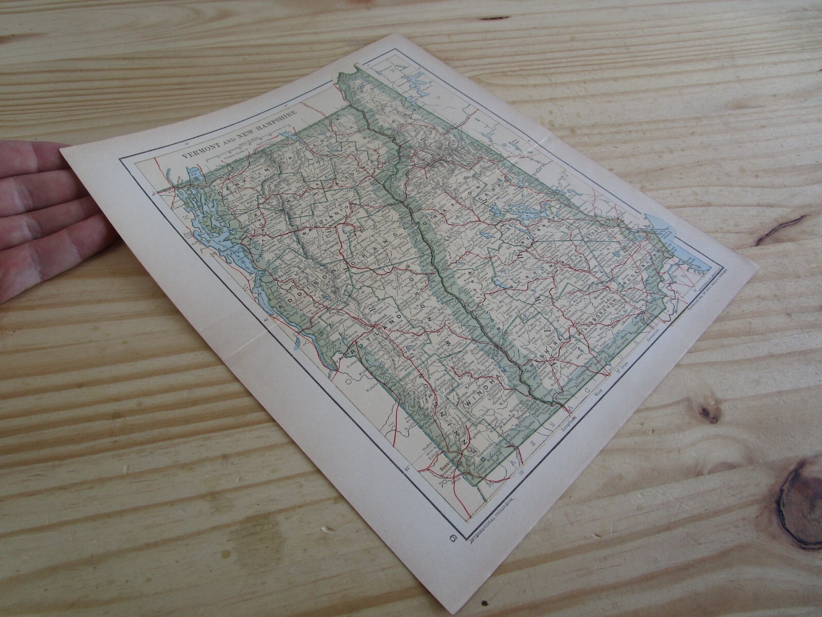 1890 Antique map of Vermont and New Hampshire