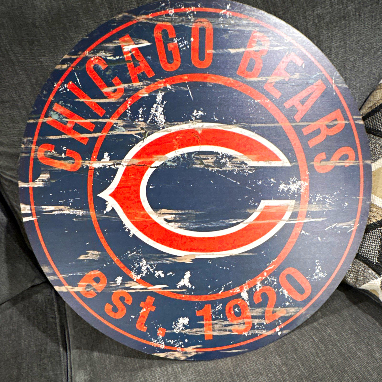 Chicago Bears Est. 1920 Round Distressed Wood Wall Sign Vintage Logo