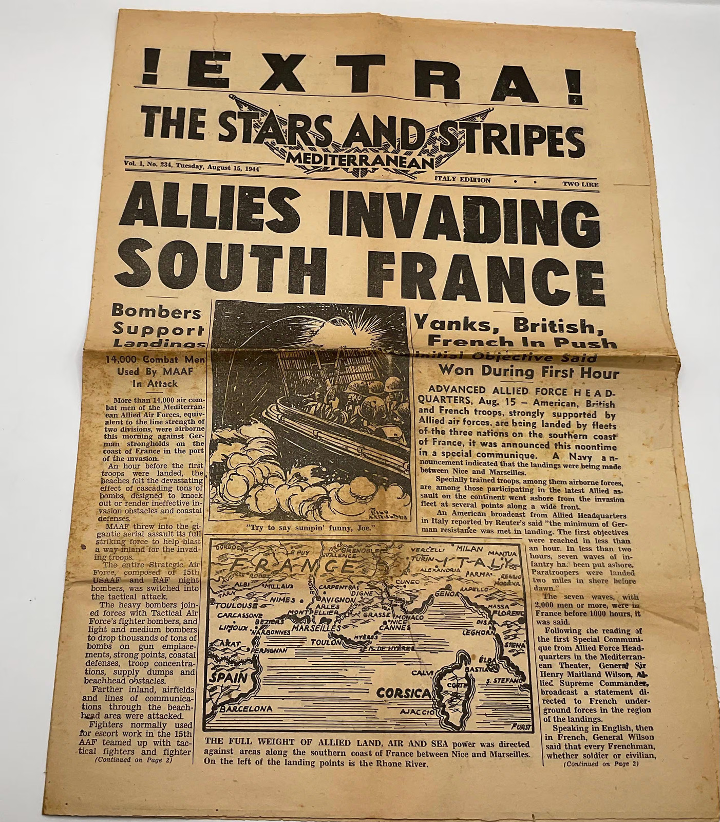 Rare Vintage August 15 1944 Stars And Stripes Newspaper Allies Invading South F